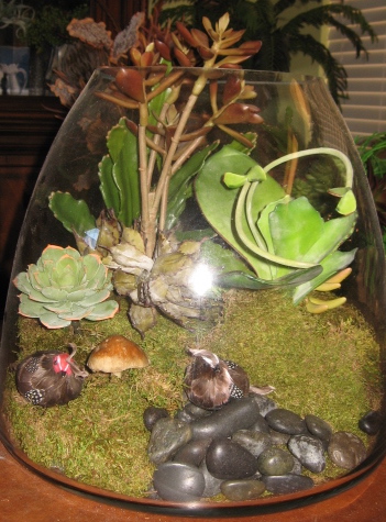Artificial succulents in Terrarium