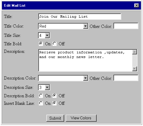 EZ-Mailing List Form Screen Capture 
