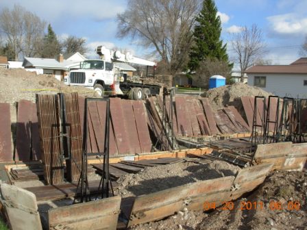 Basement wall forms being installed