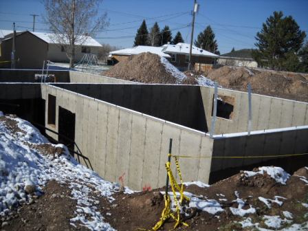 The finished concrete basement  walls