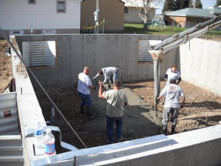 Basement floor concrete pour