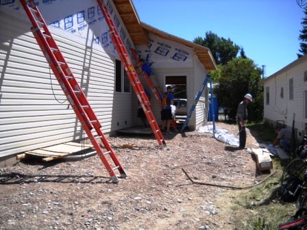 While one group worked on the front, another