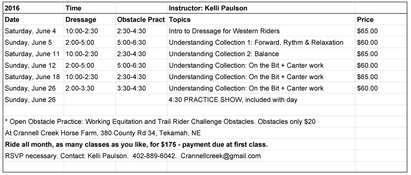 Dressage for Western Riders Schedule